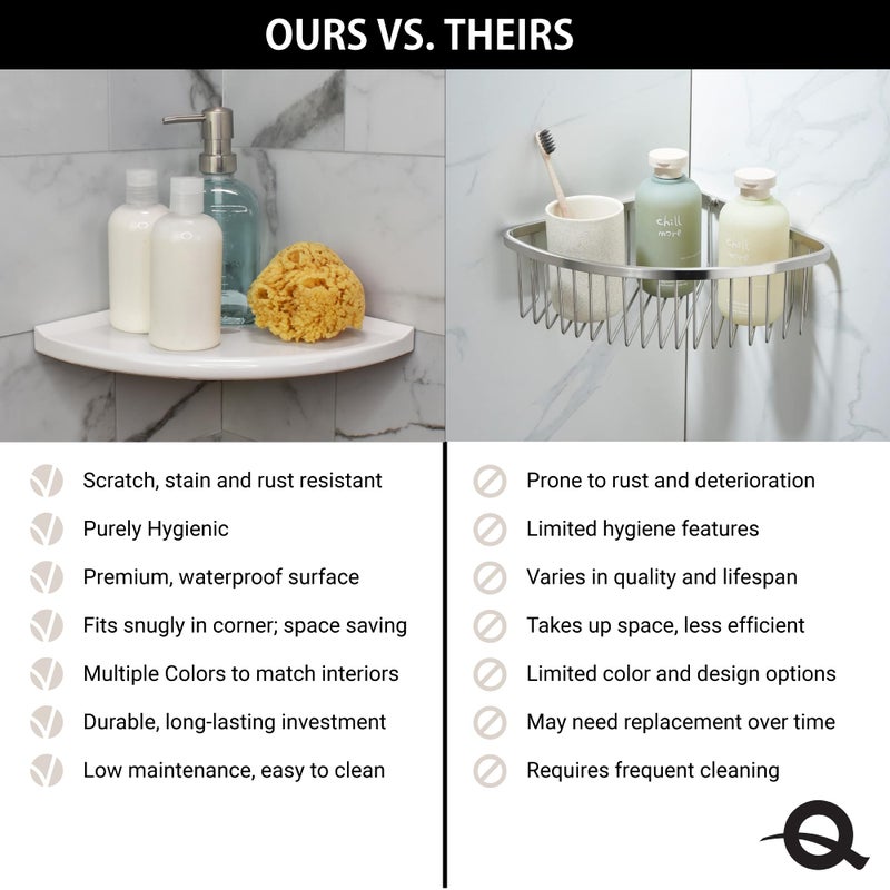 Questech 10" Corner Shower Shelf, Retrofit Shower Organizer for Tiled Walls, Corner Caddy Soap Dish Bathroom Storage, Metro Flatback, Sand Matte - Image 3